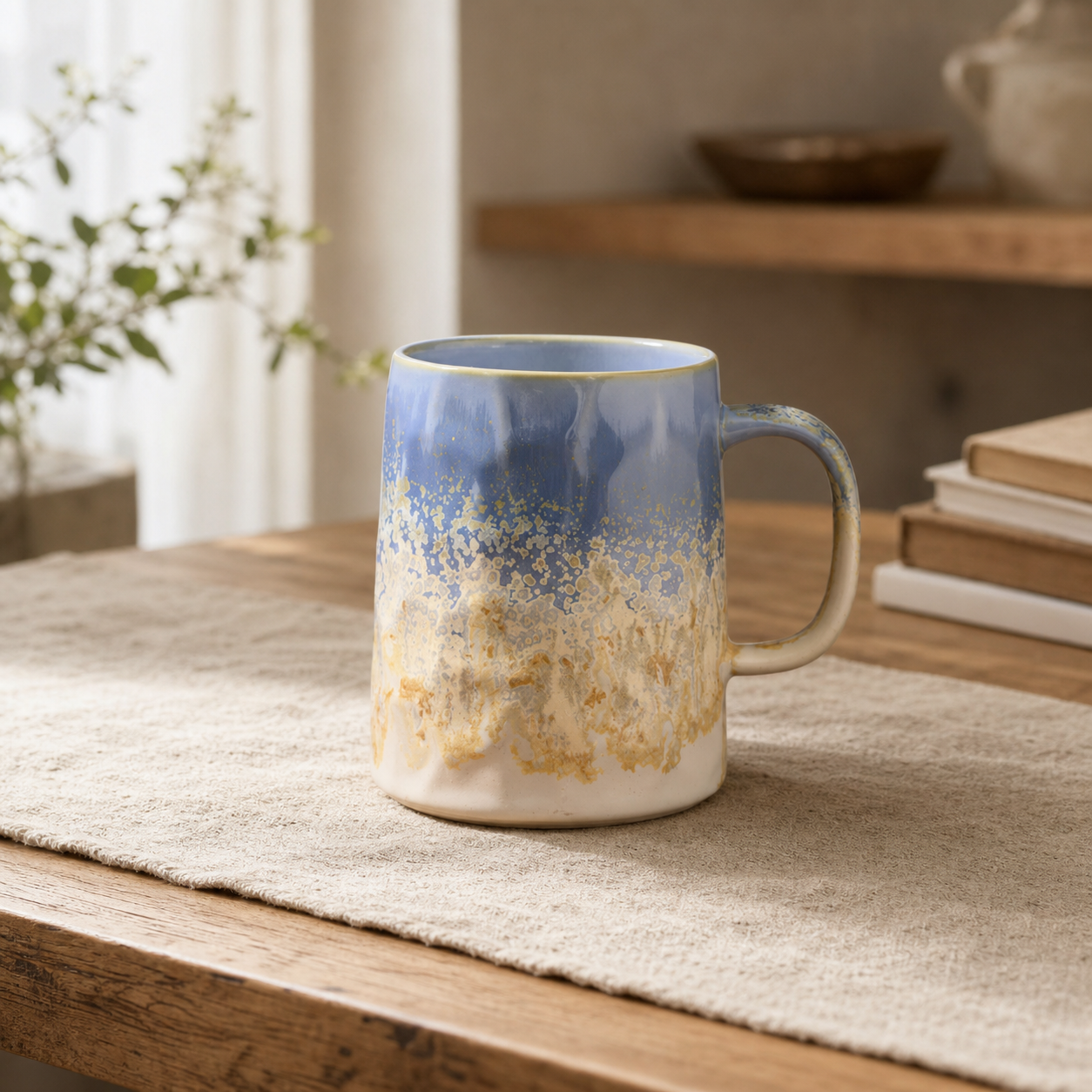 Cloud Peak Blue reactive glaze mug, lifestyle scene