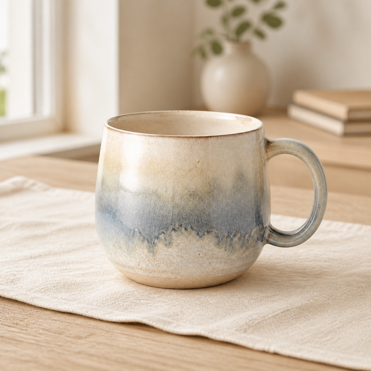 Kiln Ash Grey reactive glaze mug, lifestyle scene
