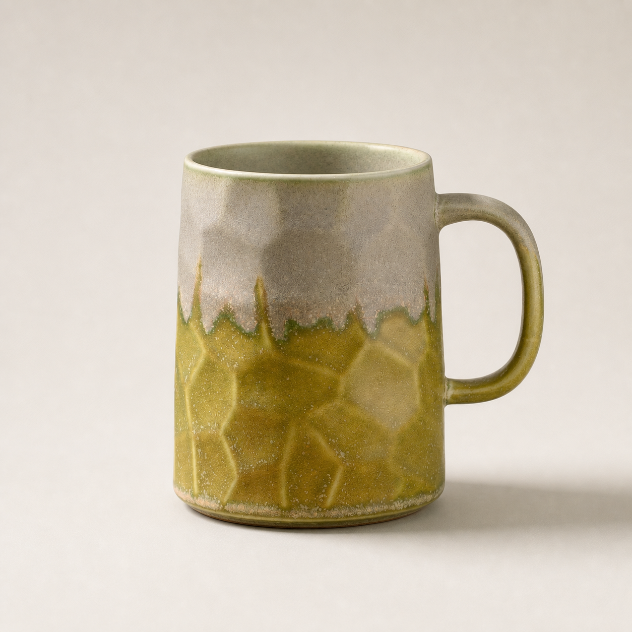Moss Trace reactive glaze mug, hero shot