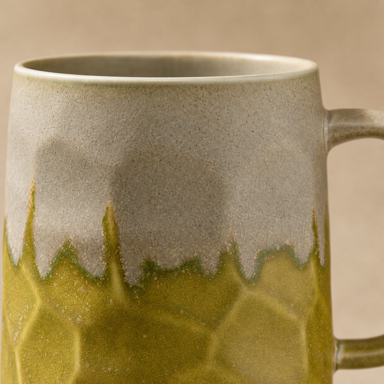 Moss Trace reactive glaze mug, glaze texture close-up